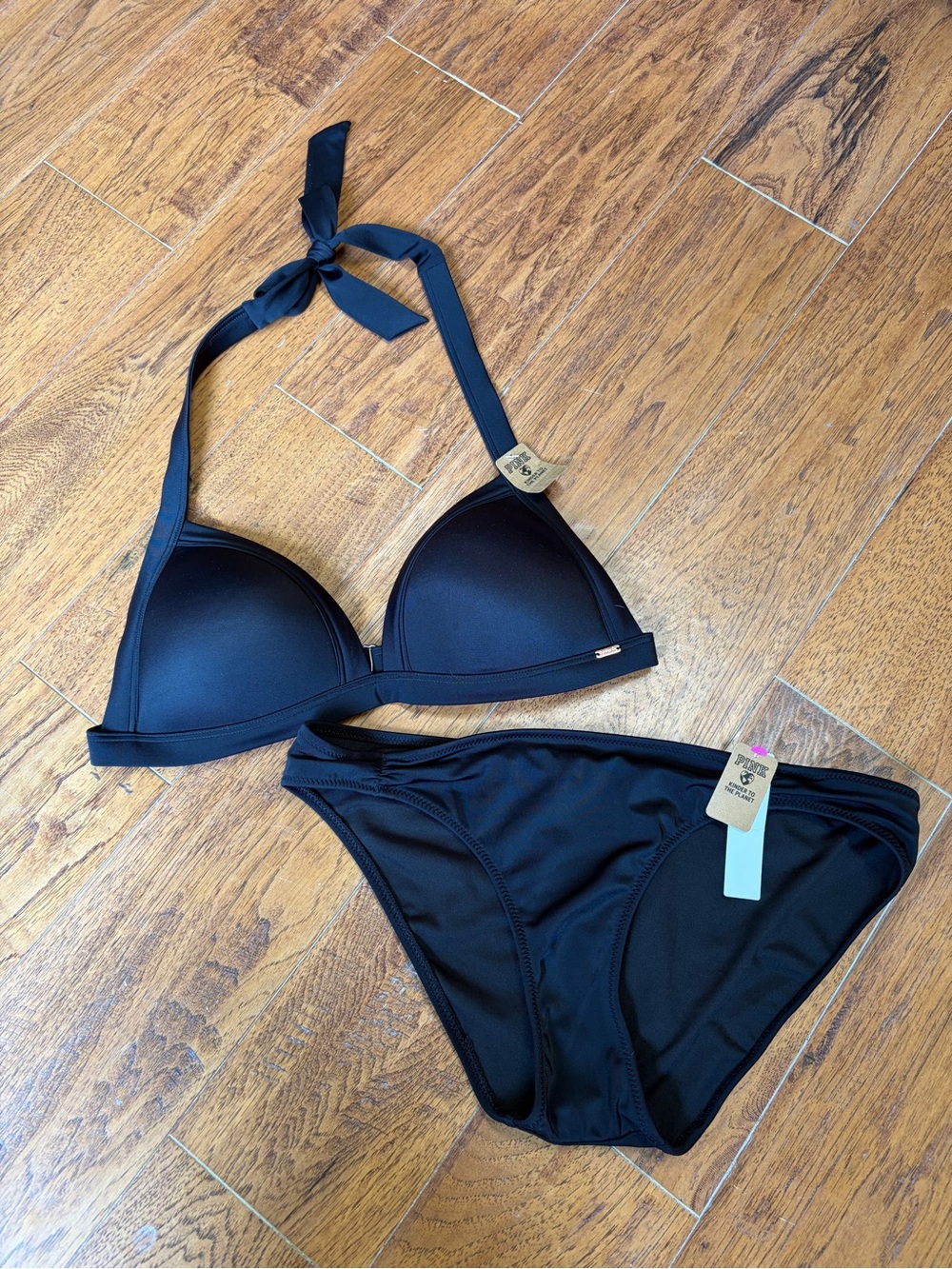 PINK Victoria's Secret Black Halter Bikini Set